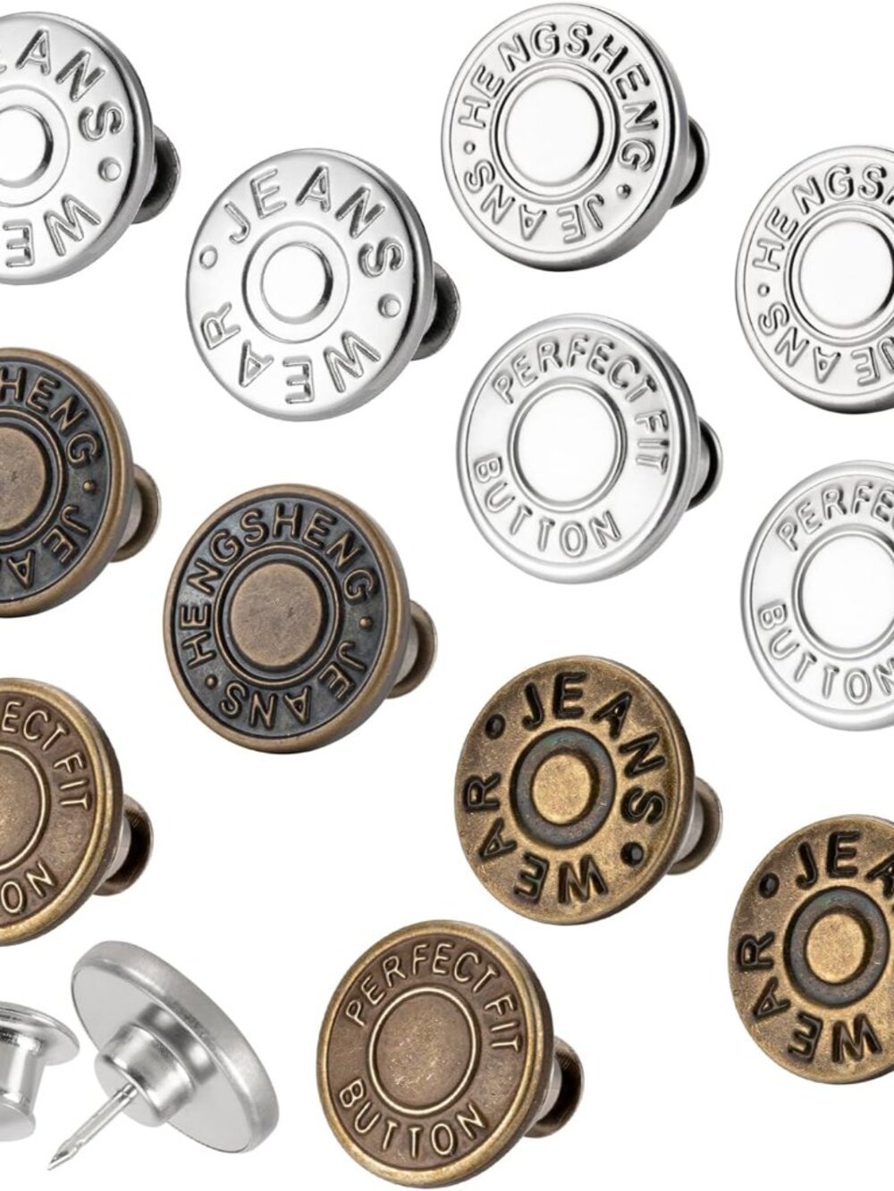 12 Sets Jean Buttons for Loose Jeans No Sew Button for Jeans Instant 17mm Replac